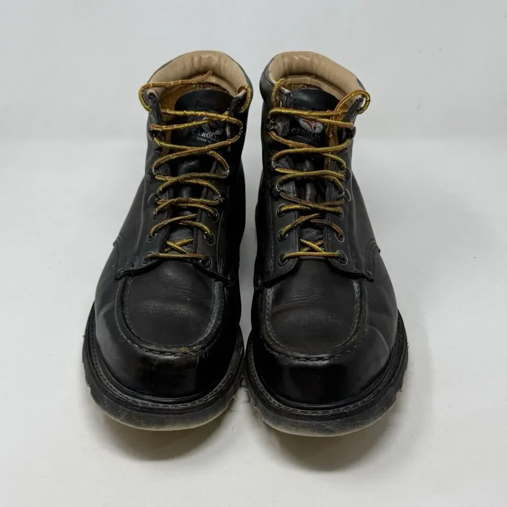Carolina Soft Moc Toe Wedge Work Boots Mens 13 Black Burnished Leather USA Made